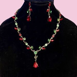 Novadab Holiday Cheer gemstone drop vine necklace & earrings